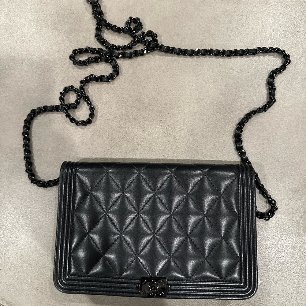 Chanel Wallet on Chain Black Lambskin Quilted Boy Bag with black hardware - Picture 7 of 7